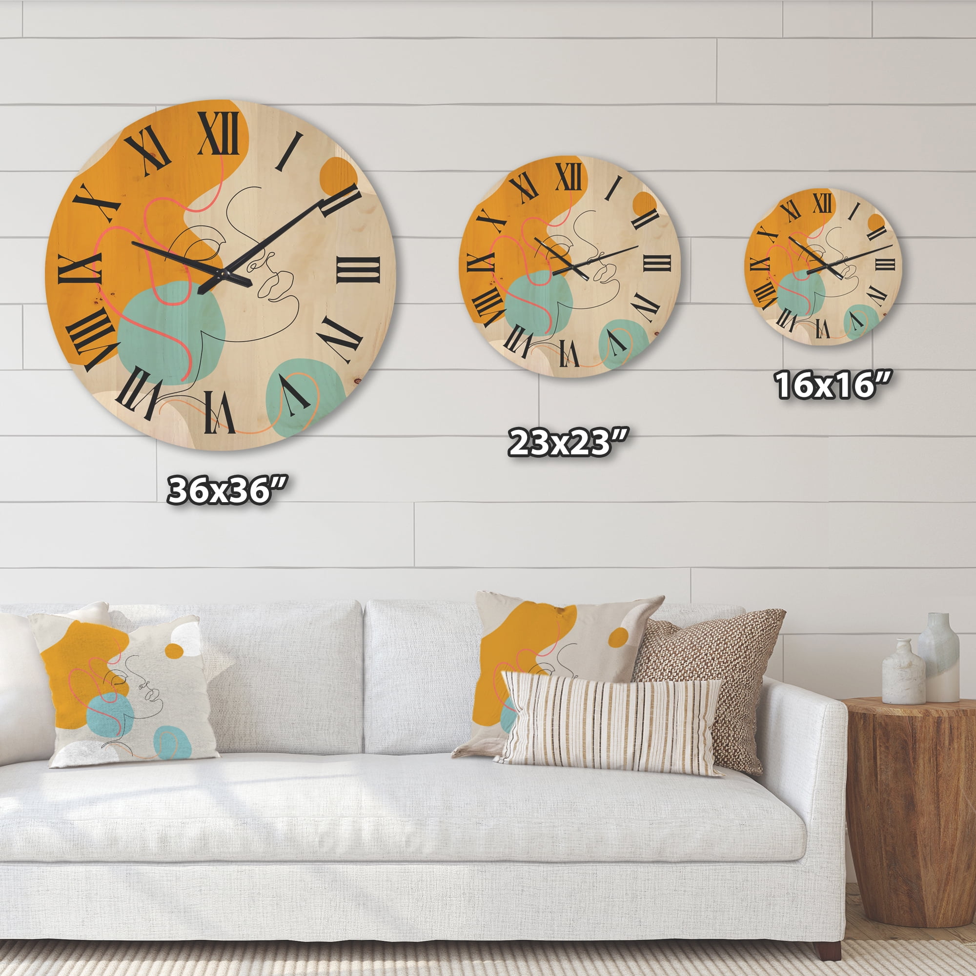 Designart 'Minimal Portrait of Female Face Drawn With One Line I' Modern Wood Wall Clock