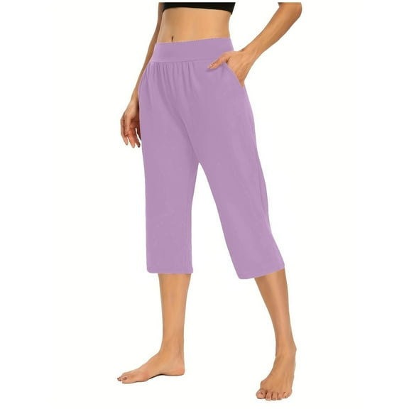 Yoga Capri For Women Trendy Loose Comfy Summer Going Out Athletic Sweatpants Wide Leg Capris High Waisted Pants Top And Pants Set Women Two Piece Casual Pants Suits for Women Business Casual Pleated