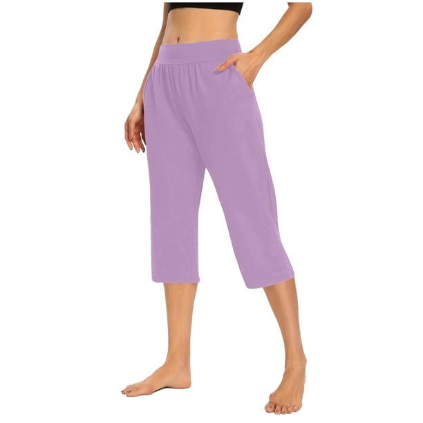 WILLBEST Pantalones Capri de Yoga Casuales para Mujer, Holgados, Cómodos, Deportivos, de Verano, de Pierna Ancha y Cintura Alta. Mediana