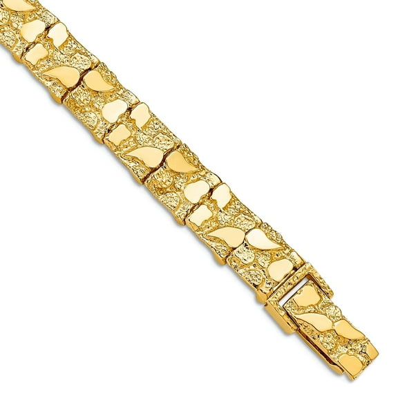 14k Yellow Gold Solid Polished Fold-over 9.5mm Nugget Bracelet 8 Inch Box Clasp Link Bracelet for Women