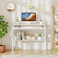 thumbnail image 4 of Costway Home Office Desk with Monitor Stand, Open Shelf & Metal Frame, Earphone Hook White, 4 of 10