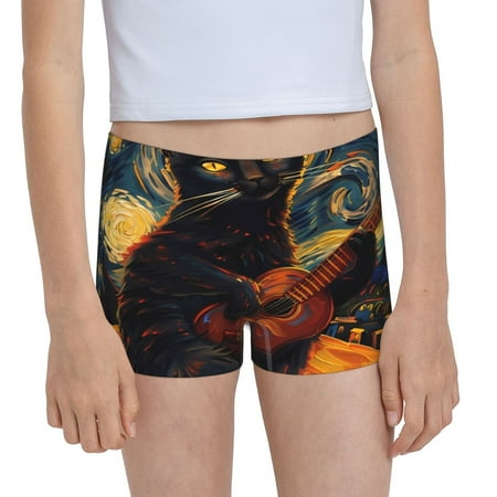 Pofeuu Starry Night Cat Guitarist Print Soft Cotton Girls Boyshort panties Toddler Underwear-Large
