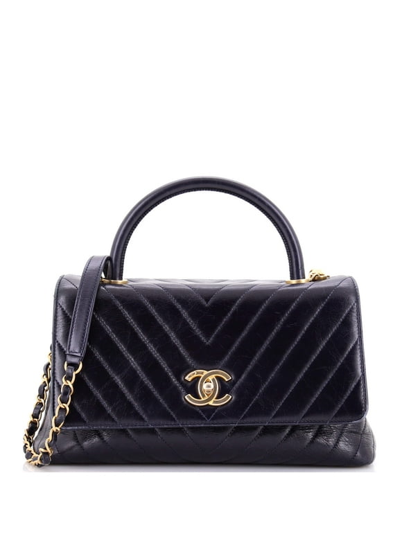 Pre-Owned Coco Top Handle Bag Chevron Aged Calfskin Small By Rebag