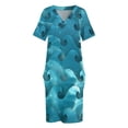 thumbnail image 4 of Vestido suelto estilo coreano para mujer, vestido de noche con bolsillos y estampado azul océano., 4 of 7