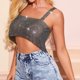 thumbnail image 1 of Top Corto Con Tirantes Y Pedrería Mujeres Rhinestones Sling Crop Top Y2k Sexy Diamonds Cami Tank Top (Negro L) Cgtredaw para Mujer Negro T M, 1 of 1