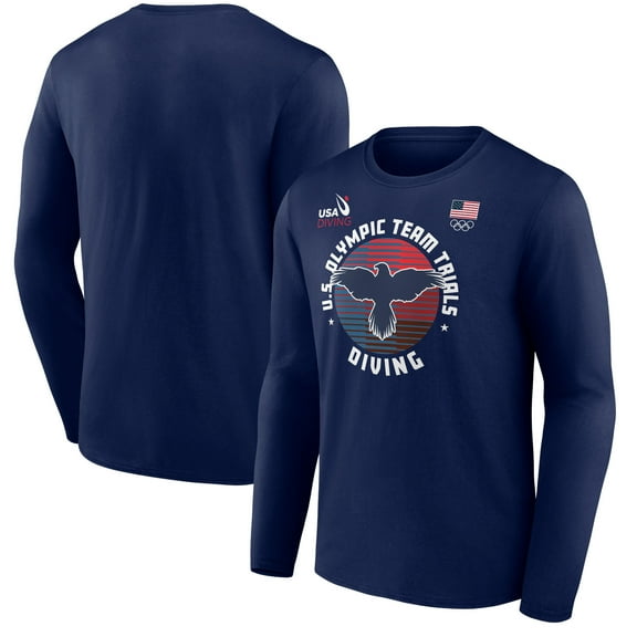 Men's Navy USA Diving 2024 U.S. Olympic Team Trials Plummet Bars Long Sleeve T-Shirt