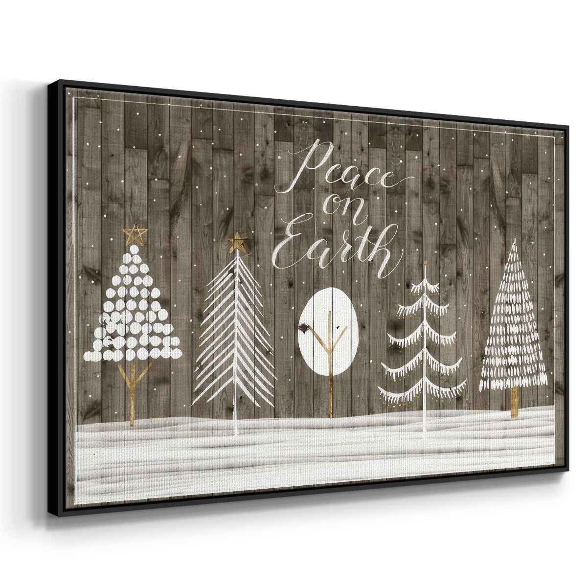 Wooded White Christmas Collection A - Framed Gallery Wrapped Holiday Canvas - 25 x 37 - Black Frame