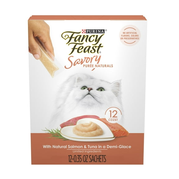 Purina Fancy Feast Savory Puree Kitten Food, Wet Cat Food, Salmon & Tuna, 0.35 oz Sachez (12 Pack)