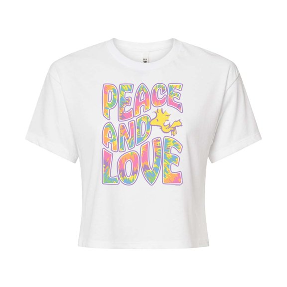 Peanuts - Peace & Love - Woodstock - Juniors Cropped Cotton Blend T-Shirt