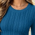 thumbnail image 5 of Bzdzmqm Women's Cropped Cable Knit Sweater Slim Fit Crew Neck Long Sleeve Ribbed Cuffs Hem Cozy Fall Winter Office Daily Wear, Blue 2XL, 5 of 9