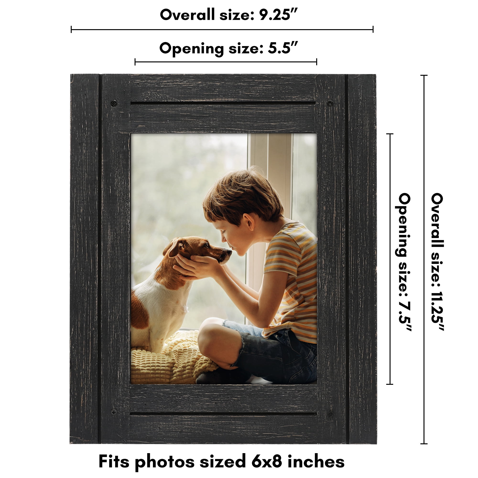Americanflat 6x8 Picture Frame Polished Crystal Clear Glass Hampton Collection Distressed - Charcoal Black