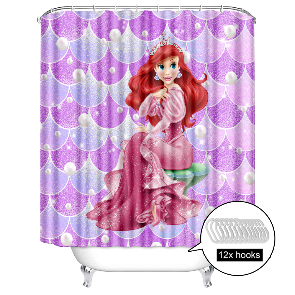Little Mermaid Ariel Shower Curtain Set with Hooks,Funny Bathroom