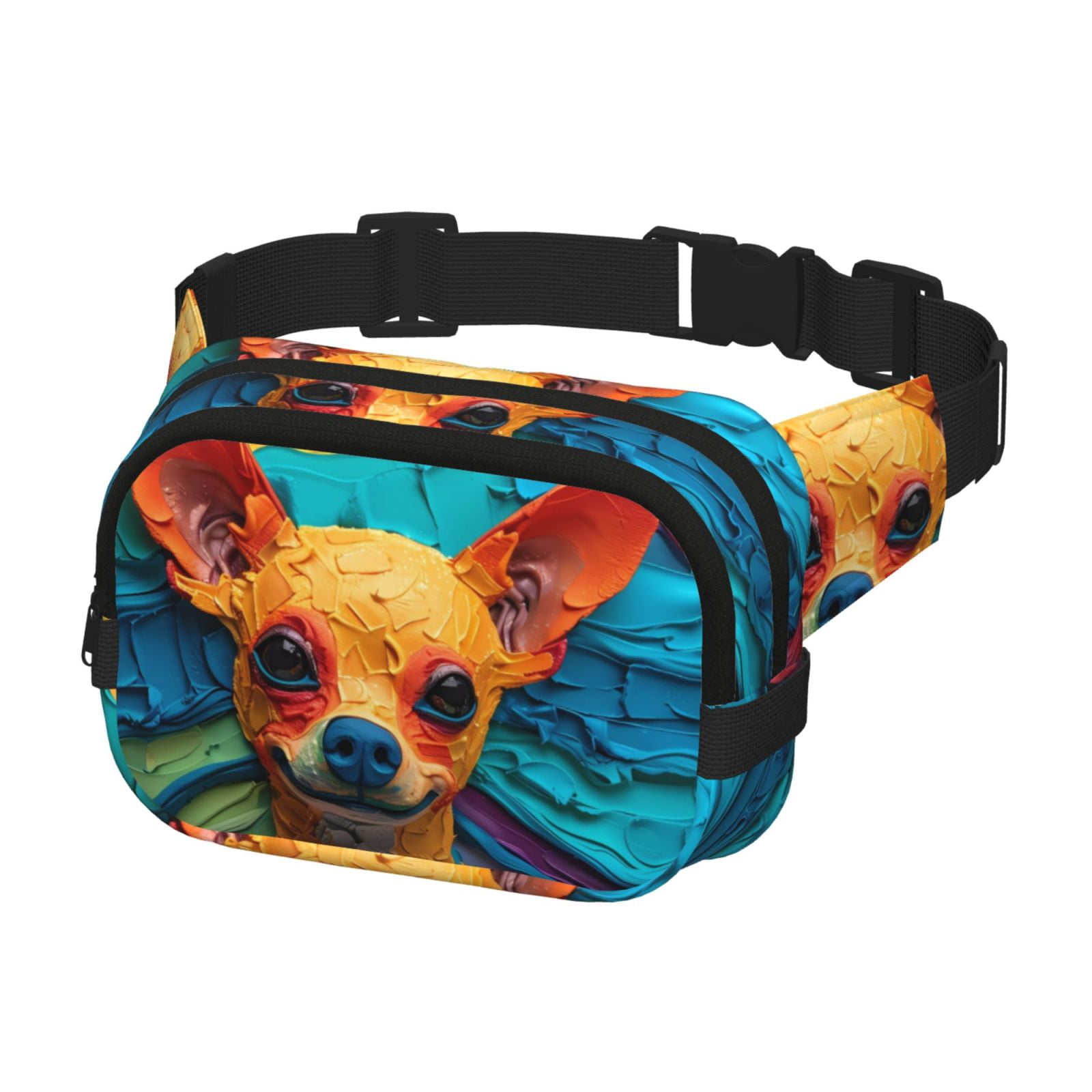 Picia Colorful Textured Chihuahua Print Square Double-Layer Waist Bag Mini Adjustable Waist Belt Bag Exercise Running Travel Hiking