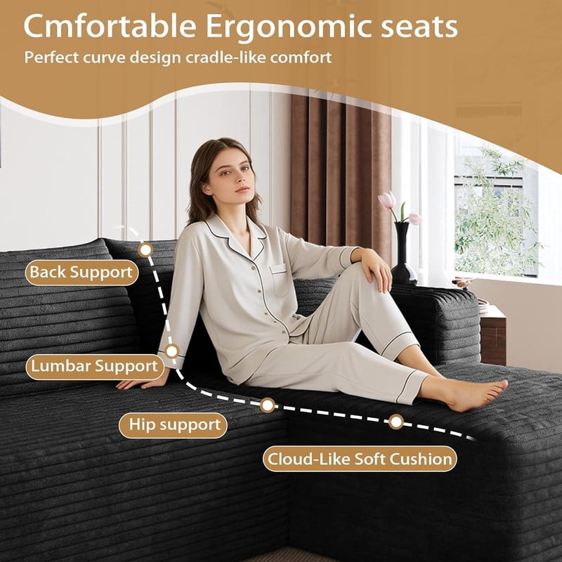 94'' L-Shaped Sectional Sofa with Chaise, Modern Modular Sofa with Deep Seat, Cloud Sofa Couch for Living Room,Right Facing Chaise