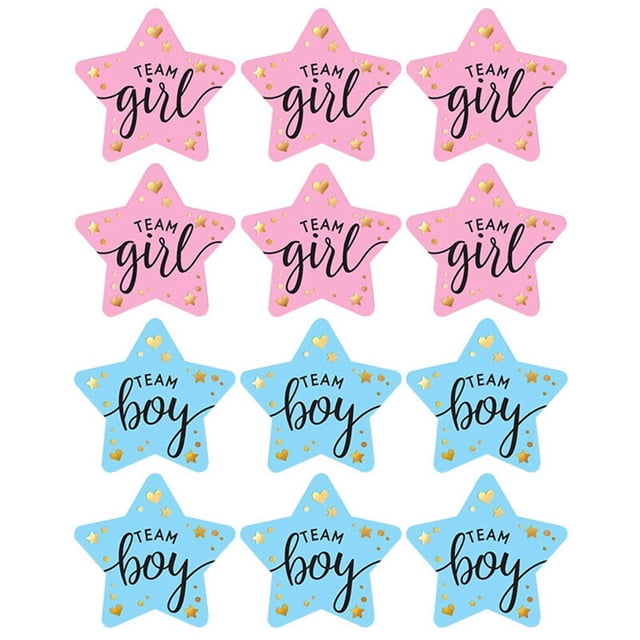 Pegatinas de equipo para niño y niña, pegatinas de equipo para niño o niña de 60/120 piezas, para decoración de fiesta de revelación de género, suministros para Baby Shower, etiqueta de caja de regalo