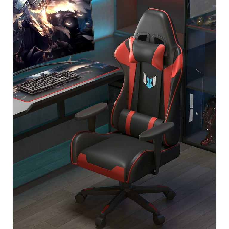 Bigzzia Gaming Chair with Height Adjustable Headrest and Lumbar Support for Adults Teens Black Red