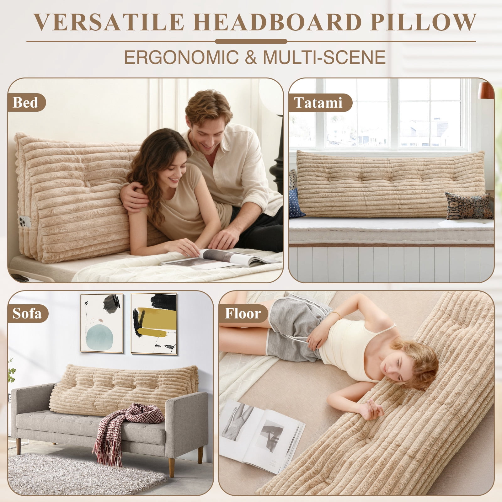 ANMINY Plush Headboard Pillow - 320 GSM Soft Fleece, High Elastic Pearl Cotton Filling, Versatile Sofa Backrest & Leg Pillow, Perfect Christmas/Housewarming Gift