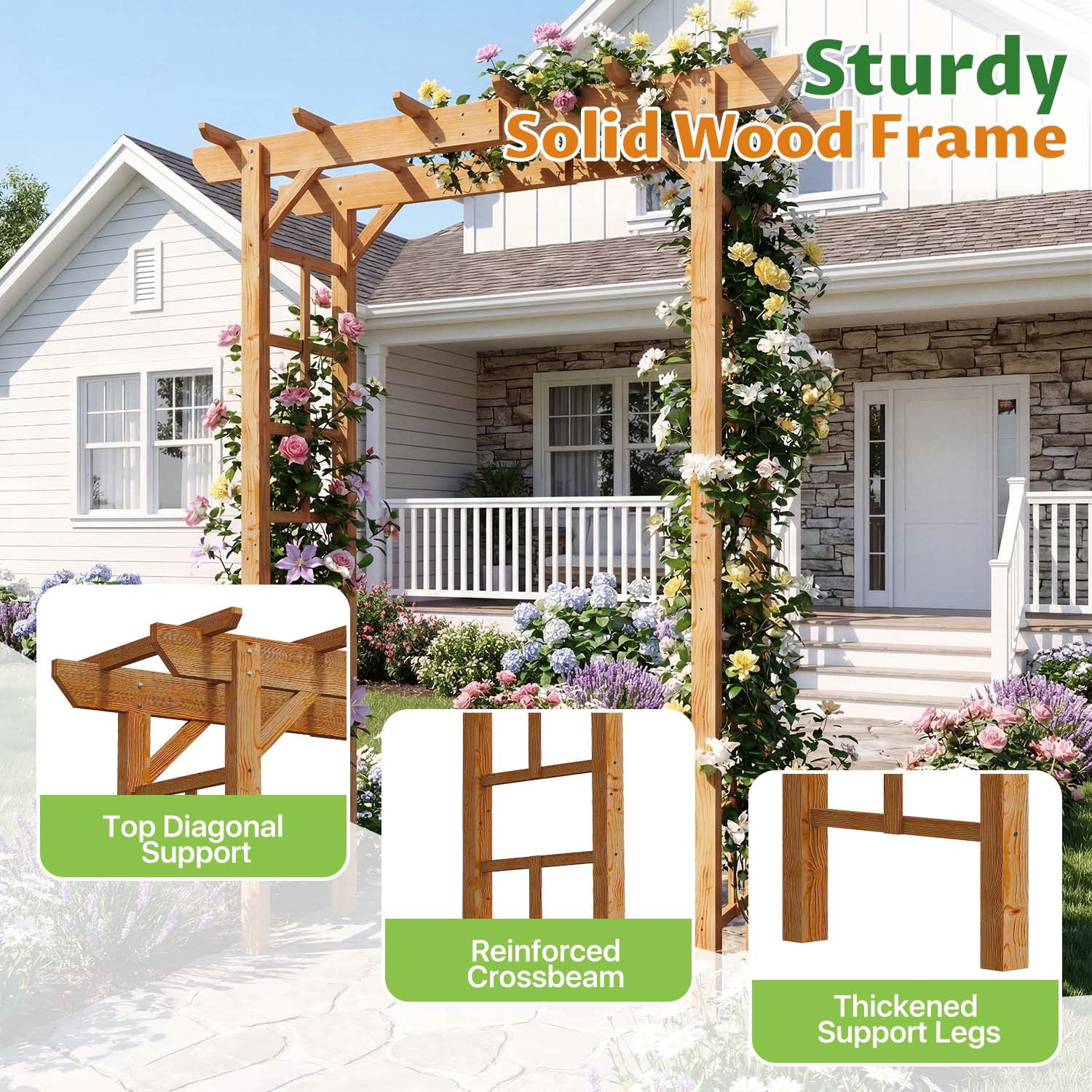 BaPiPro 85" Wooden Garden Arbor Trellis, Outdoor Wedding Arch for Ceremony, Pergola Arch with Climbing Plant Support for Garden Backyard, Lawn