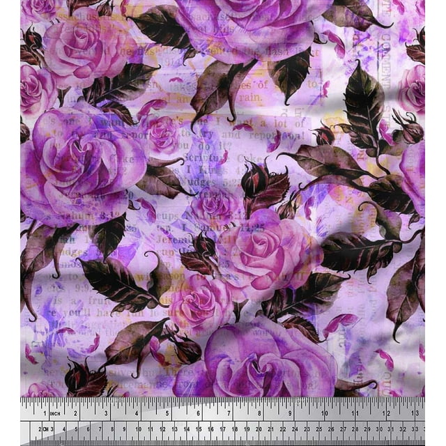 Soimoi Feuilles de Tissu de Velours et Tissu Imprimé de Fleurs Roses 1 Yard 58 Inch Wide