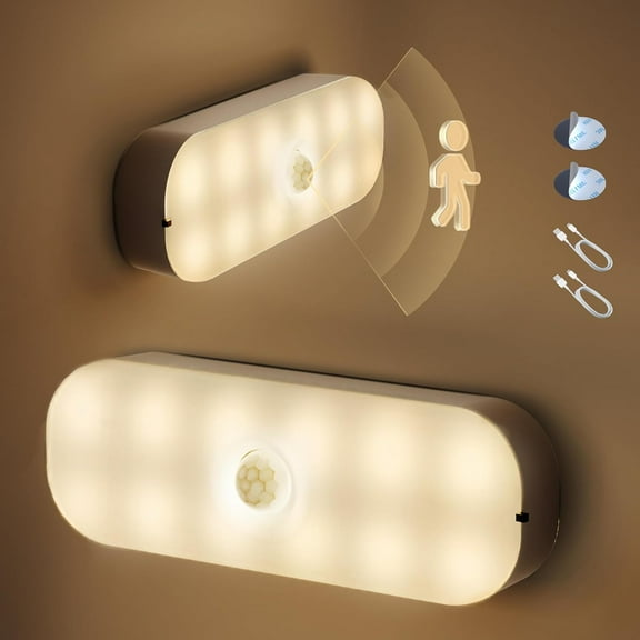 Motion Sensor Night Light, 2 Pack, Stick-On LED Night Light, Wall Lights Closet Lights Stair Lights, Motion Activated Nightlight for Hallway, Bathroom, Kitchen, Cabinet, Stairs