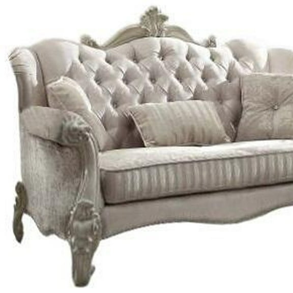 69" X 43" X 45" Ivory Velvet Loveseat W/3 Pillows