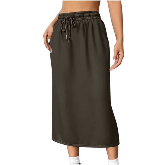 Women's Midi Skirts Summer Elasticated Waist Ladies Skirts With Pockets Army Green XL