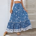 thumbnail image 6 of Women's Boho Floral Print Maxi Skirt Elastic High Waist  Tiered Skirt Summer Ruched A Line Flowy Beach Long Skirt, 6 of 10