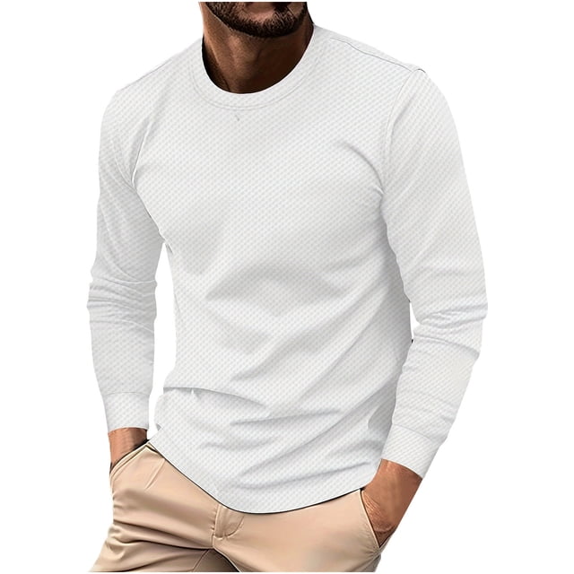 FAIWAD Mens Long Sleeve Tops Round Neck Basic Pullover Tops Classic Solid Color Lightweight Blouse Tops