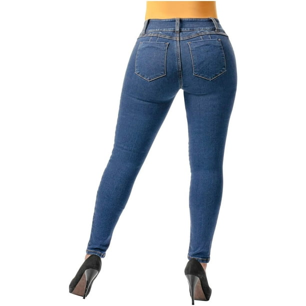 LOWLA Colombian Skinny Slim Fit Mid Rise Jeans for Women Butt Lift Pants  Pantalones Vaqueros de Mujer Colombianos Levanta Cola Blue 6 