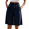 thumbnail image 2 of Noric Women's Cotton High Rise Bermuda Shorts Button Front Wide Leg Loose Fit Casual Summer Beach Shorts with Pockets, 2 of 8