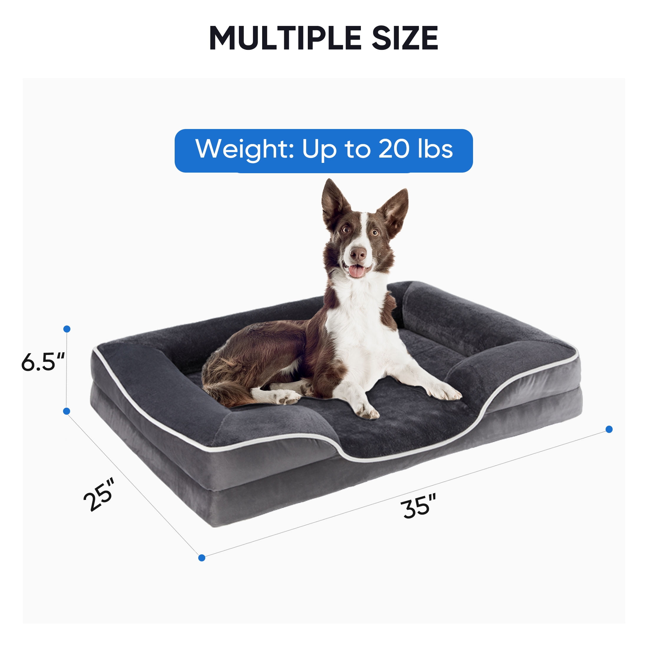 EDX Dog Bed 35"x25" Orthopedic Dog Sofa Bed Large, Supportive Foam Pet Couch Bed with Removable Washable Cover, Grey