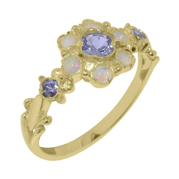 LBG British Made 14k Yellow Gold Natural Tanzanite & Opal Womens Promise Ring - 33 size options - Size 10.75