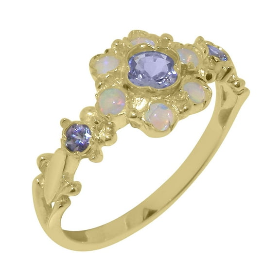 LBG British Made 10k Yellow Gold Natural Tanzanite & Opal Womens Anniversary Ring - 33 size options - Size 10
