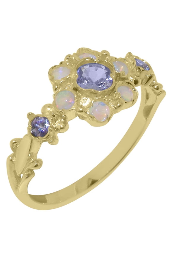LBG British Made 18k Yellow Gold Tanzanite & Opal ring Womens Anniversary Ring - 33 size options - Size 11.75