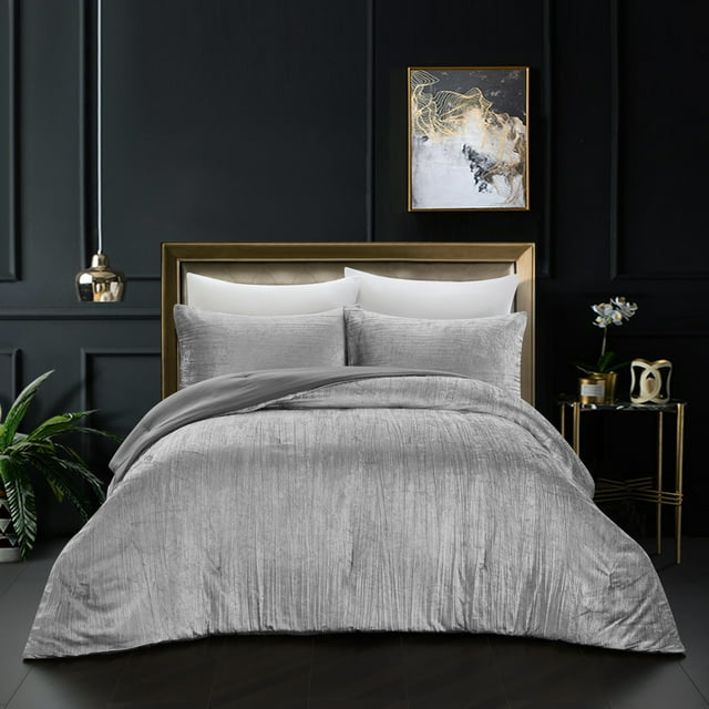 Grace Living Aashvi Crinkle Velvet 3pc Comforter Set - 2 Pillow Shams, 1 Comforter