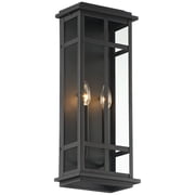 Possini Euro Design Metrix 20 High Farmhouse Rustic Rectangular Outdoor Wall Light Fixture Mount Porch 2-Light Black Glass Shade