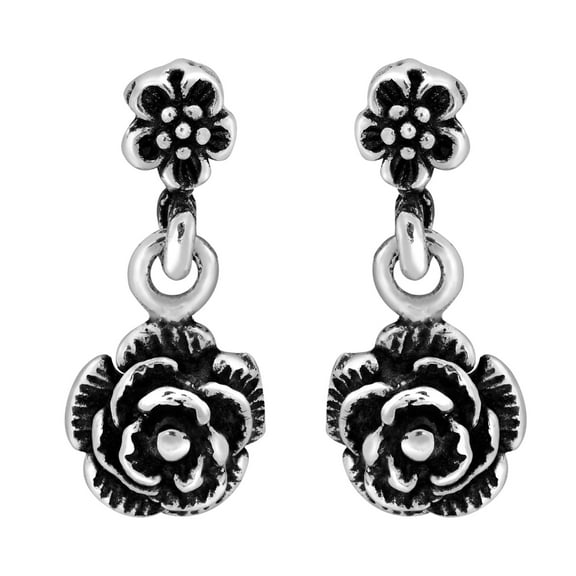 Stunning Garden of Roses Sterling Silver Post Drop Floral Earrings