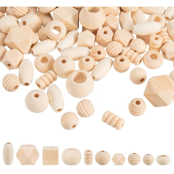 250-300pcs Natural Wooden Beads Round/Cube/Oval 12-20mm Unfinished Assorted Loose Spacer Beads