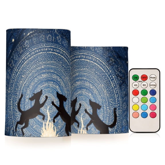 Cute Dog Dancing under Starry Night Flickering Flameless Candles LED Tealight Battery Operated with Remote Set of 2 Holiday Decor Ornaments