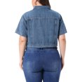 thumbnail image 3 of Agnes Orinda Women's Plus Size Cropped Denim Jackets Classic Lapel Short Sleeve Button Down Washed Casual Jean Jacket with Pocket 3X Gray Blue, 3 of 6