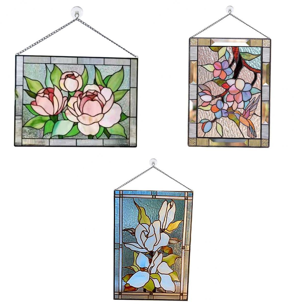 Pack of 3 Stained Glass Rectangular Window Decoration style 5