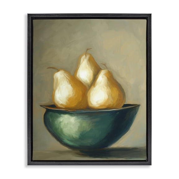 Stupell Industries Transitional The Golden Pears Bowl Black Floating Frame Canvas Art, 17 x 21, by Ramona Murdock
