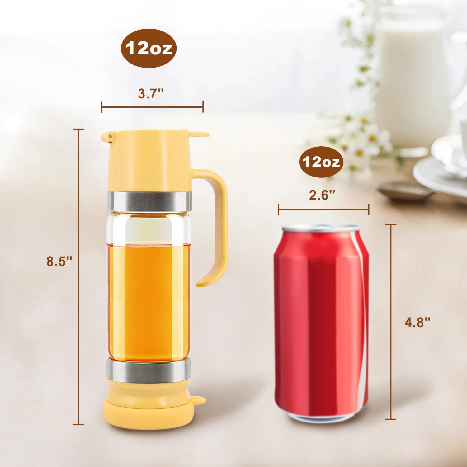 Glass Honey Dispenser with Handle, Syrup Dispenser Jar for Honey Maple Syrup and Coffee, Easy Pour Kitchen Container for Pancakes and Waffles.(12 oz)