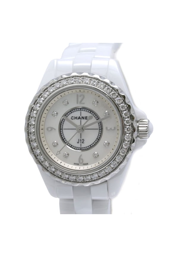 Pre-Owned CHANEL J12 Diamond Bezel 8P H2572 Women's Watch White Ceramic x Stainless Steel 40445