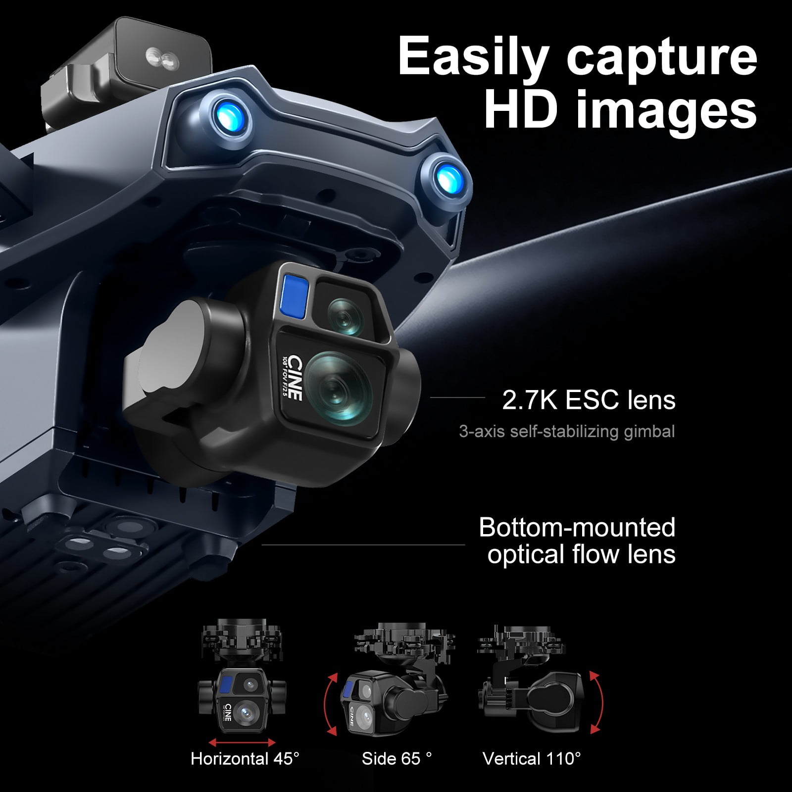 COM1950s Drone with Gps & 2.7K Camera,5 Inch Touch Screen Remote Control for Direct Viewing,Long Range 6000M Transmission with 5G,Foldable Design Featuring Laser Obstacle Avoidance,30Min Flight Time