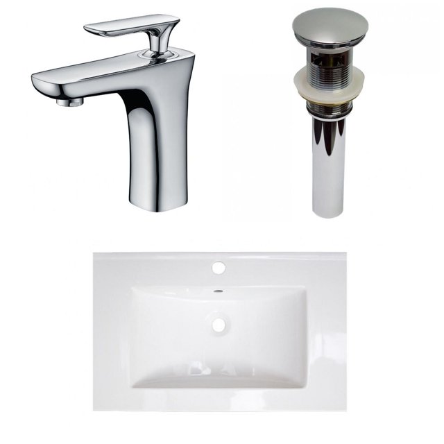 American Imaginations 24-in. W 1 Hole Ceramic Top Set In White Color - Overflow Drain Incl. AI-30013