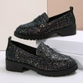 thumbnail image 4 of Miluxas Women's Fashion Loafers Solid Color Shining Round Toe Shallow Mouth Thick Heel Low Heel Thick Sole Casual Shoes Black 9(42), 4 of 9