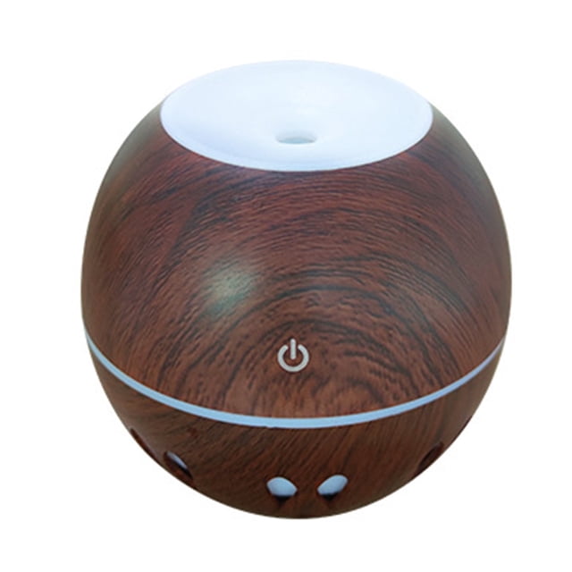xihbxyly humidificador de aroma, difusor de vapor frío de 130 ml con acabado en madera oscura, luz LED superior que cambia de color, botón táctil frontal y ranuras de salida de vapor; ideal para dormitorio y oficina, funcionamiento silencioso, apagado automático y apto como ambientador para espacios pequeños.
