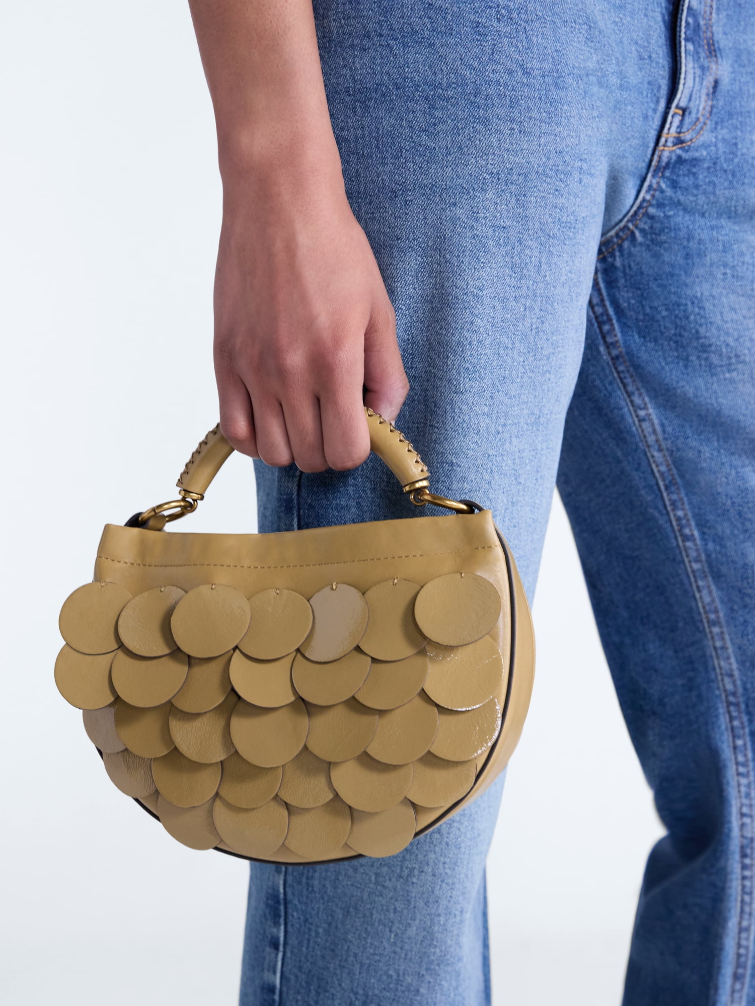 Scoop Women's Chain Top Handle Paillette Mini Handbag, Camel
