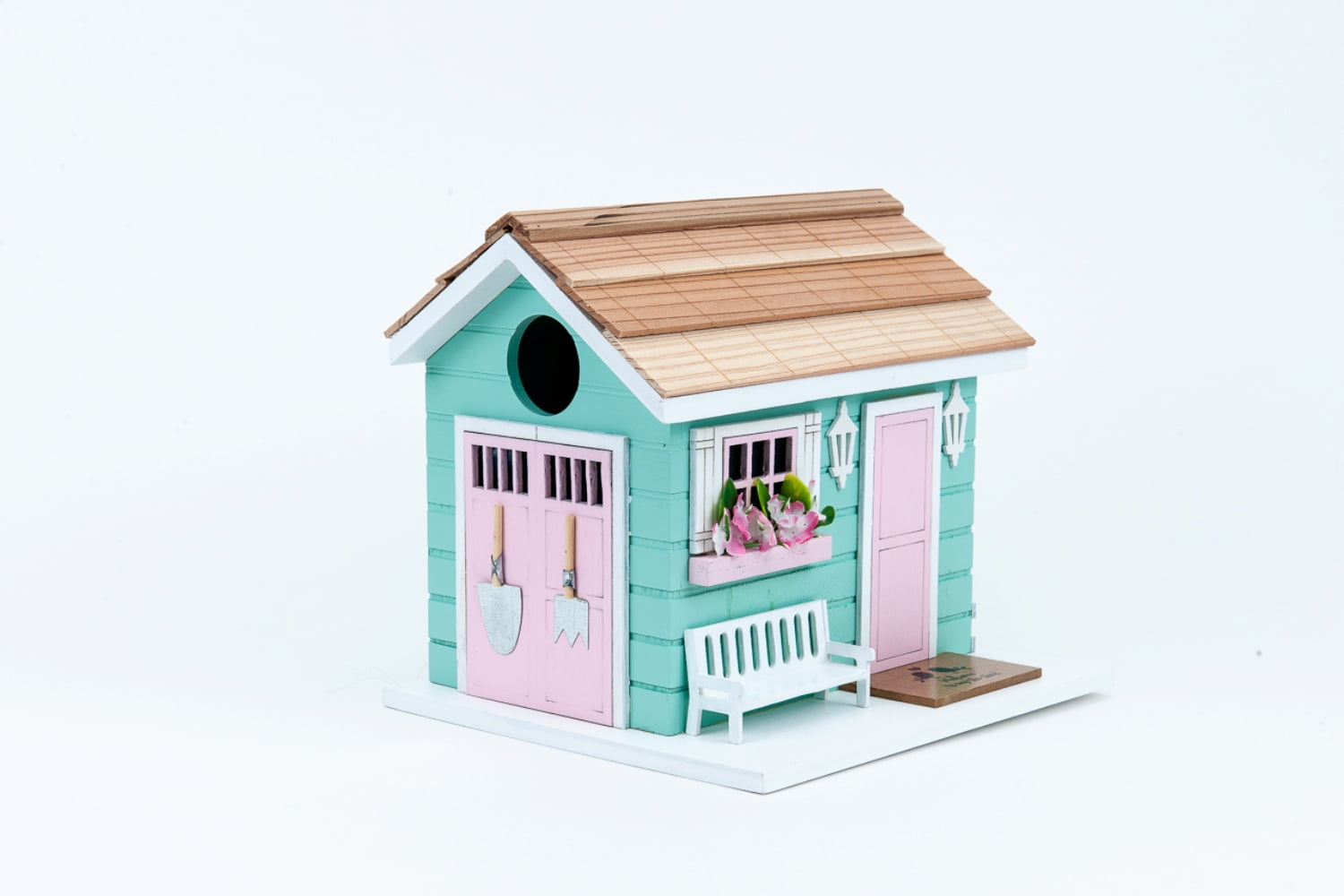 Home Bazaar She Shed Wooden Birdhouse, Mint and Pink - Walmart.com